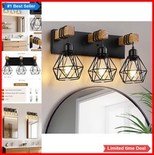 3 Light Bathroom Vanity Light Fixture Black Wood Farmhouse Wall Mount E26 Indoor