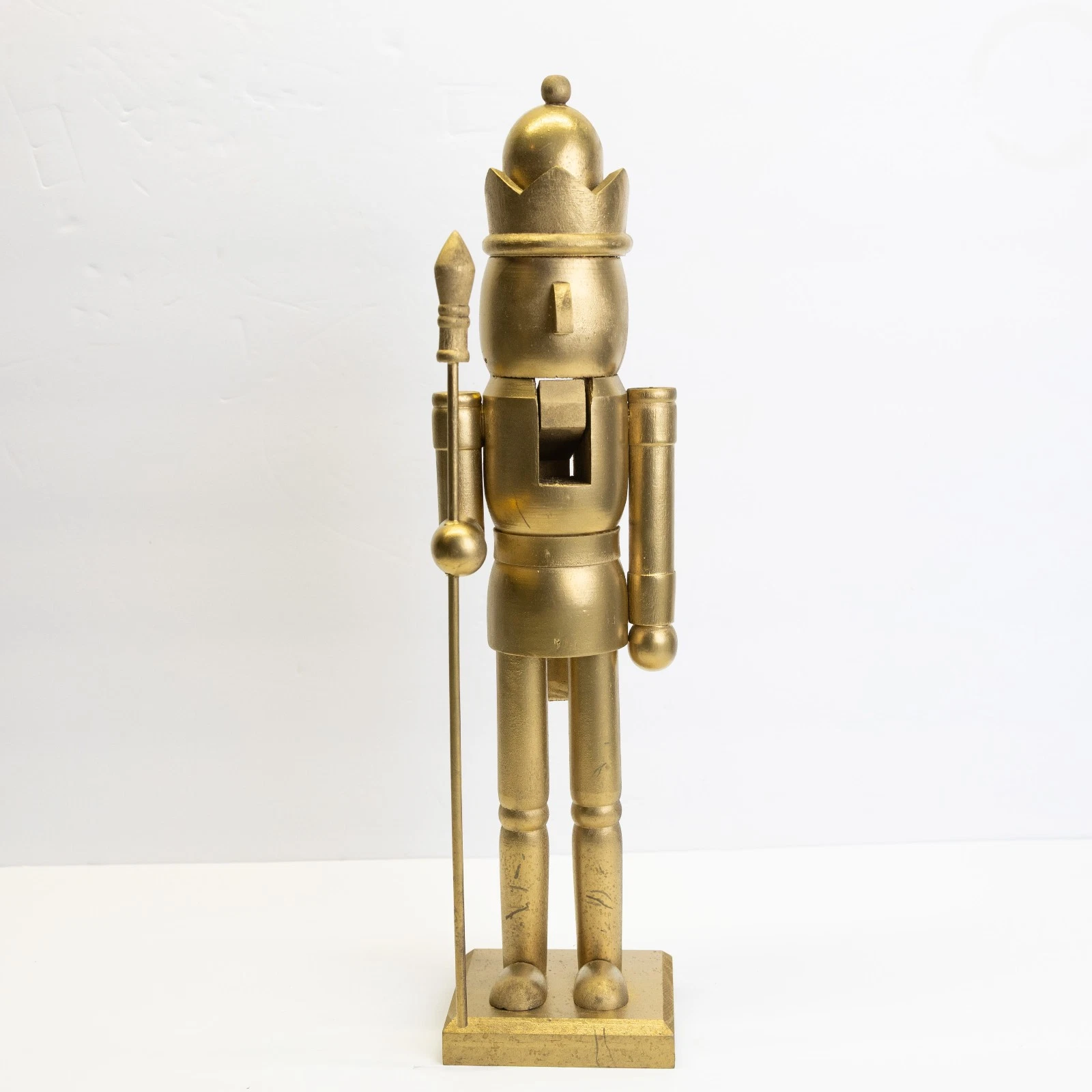 Vintage Gold Painted Wooden King Nutcracker 15" Tall - Good Used Condition