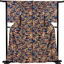 JAPANESE KIMONO FINE PATTERN NAVY BLUE 160cm 5 ft 3 in PURE SILK B2626