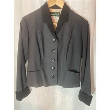 Vintage Bonafide Manifesto Blazer Small Gray Wool Black Boucle Trim Made in USA