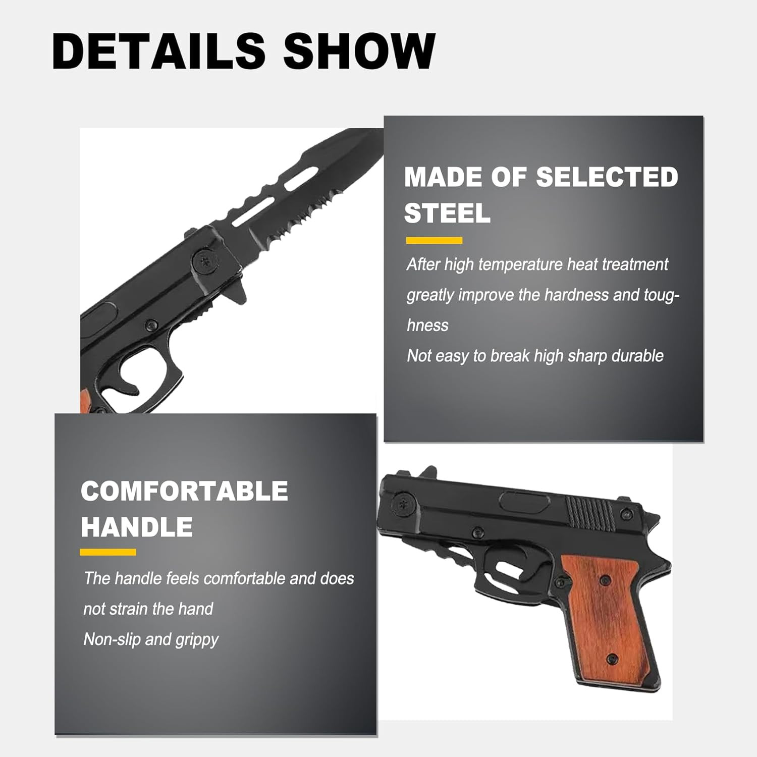 Pocket Knife, Folding Knife, Collectable Knife, Cool Gadgets (Black-Wood 2.0)