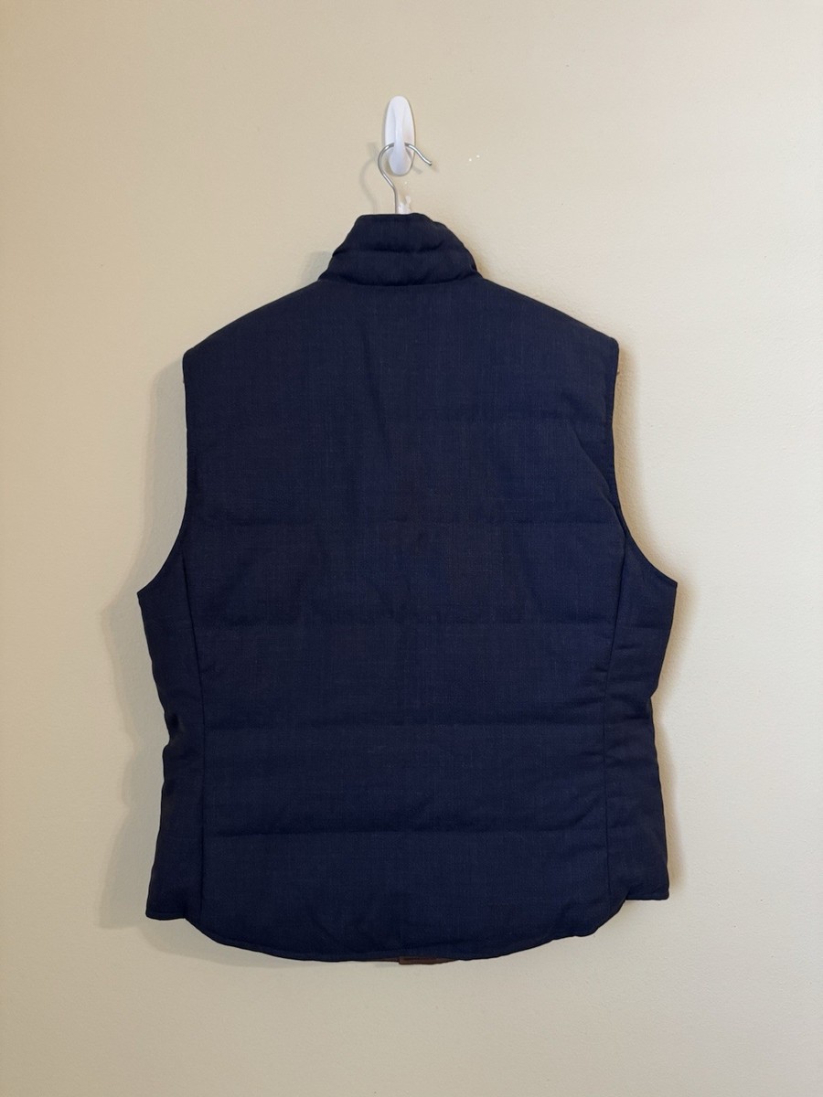 Brunello Cucinelli Reversible Vest Wool Goose Down Navy Blue Brown