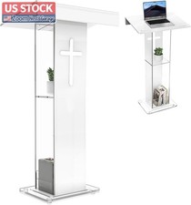 US Stock 45.3in Acrylic Podium Lectern Double Shelves Clear Church Pulpit