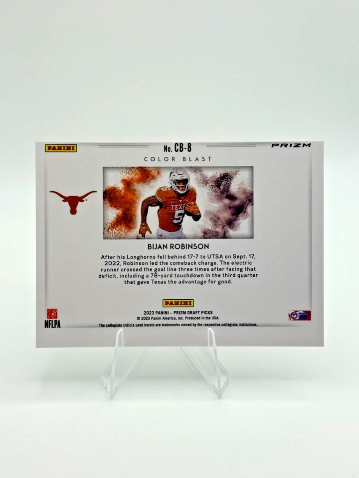 Back Of Card Off Center 2023 PRIZM DRAFT PICKS BIJAN ROBINSON COLOR BLAST RC - Image 2 of 2
