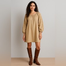 Loft Womens Dress Size Small Balloons Sleeves Elevated Capsule Neutral Cotton