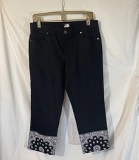Venus Boho Stretchy Black Printed Capri Cropp...