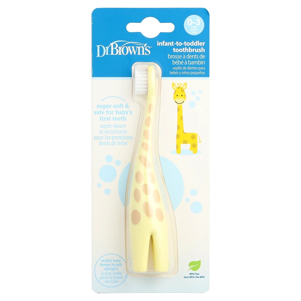 Infant-to-Toddler Toothbrush, 0-3 Years, Yellow, Giraffe, 1 Toothbrush