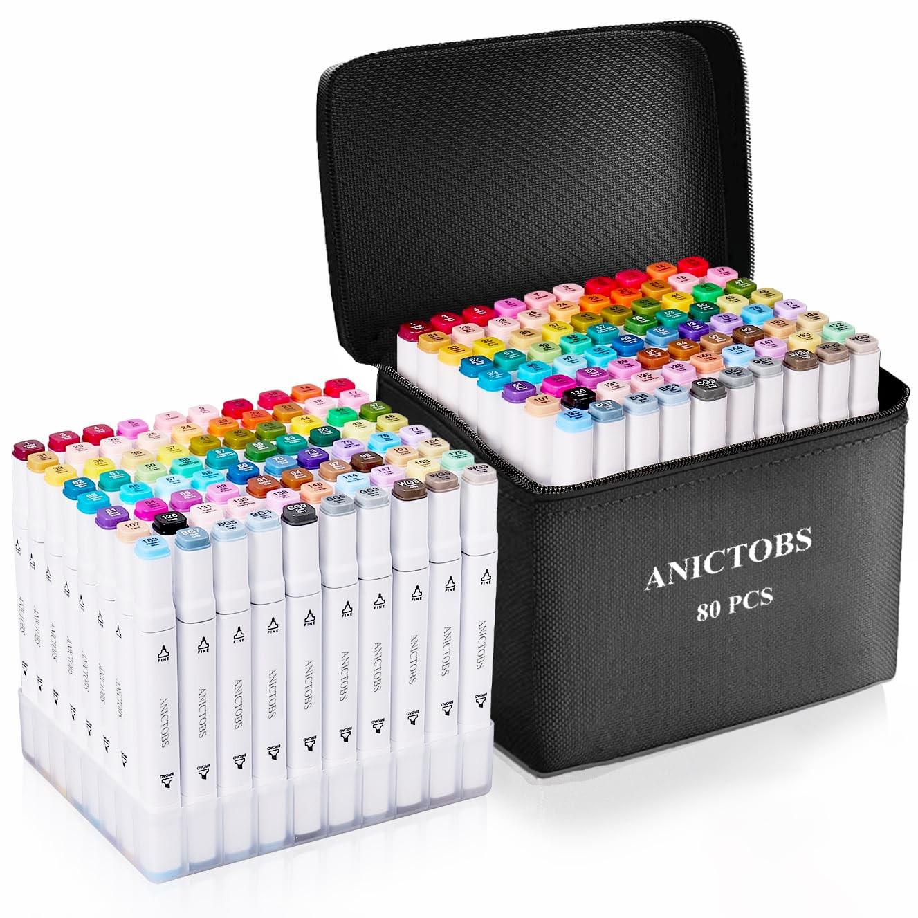 80-Color Alcohol Art Markers with Base Support for Drawing & Coloring-image