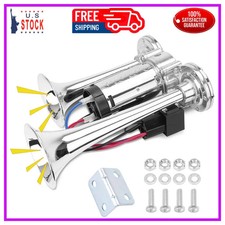 12V Dual Trumpet Air Horn Kit Super Loud Train Horn for Truck Car SUV Boat