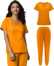 Women's Scrub Set Jogger Suit V-Neck Medical Uniform Nurse Carer Spa Top Pants