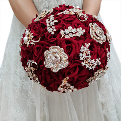 Iffo Yifu Wedding Bride Water Drop Wine Red Bouquet Navy Blue Luxury Jewelry