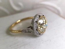 Vintage Art Deco 3.35CT Old European Cut Lab Created Diamond 14K Gold FN Ring
