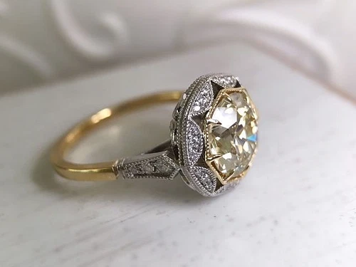 Vintage Art Deco 3.35CT Old European Cut Lab Created Diamond 14K Gold FN Ring