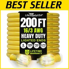Versatile 200ft Yellow Extension Cord - Lighted 3-Prong Power Cord for All Tasks