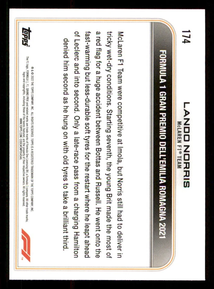 2022 Topps Formula 1 Checker Flag #174 Lando Norris DOD - Image 2 of 2