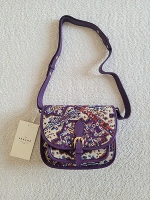 Sézane sac mini Roméo jacquard violet multicolore boucle bandoulière Neuf - Photo 1/4