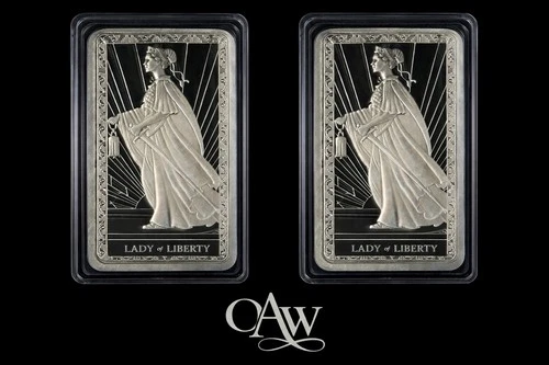 (20 OZ!!) 2- 10 oz .999 Silver PROOF PAMP SUISSE Lady Of Liberty Bars HARD CASED