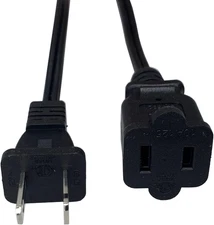 15 Foot Extension Cord, Black Two Prong Power Extension Cord, US AC 18AWG Ind...