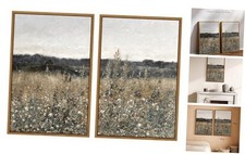 2 Pcs Framed Wall Art Vintage Landscape Decor, Meadow 16"x24"x2 Champ Fleuri