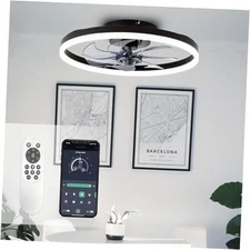 20'' Modern Low Profile Ceiling Fan with Light, Bedroom LED Ceiling Fan with 