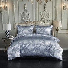 Queen Size Jacquard Duvet  Two Pillowcases Satin Gray New