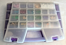 1 large purple white sturdy plastic carrying case beads small compartments