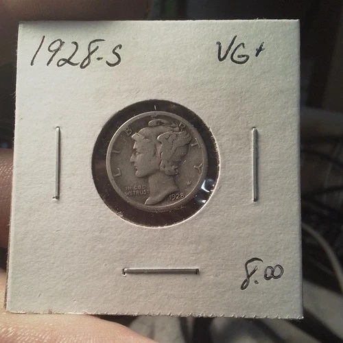 Antique Vintage 1928-S Mercury Dime VG+ Silver 10C Coin San Francisco Circulated
