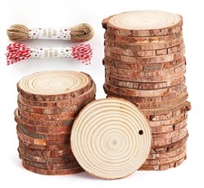 50Pcs Wood Slices 2.4-2.8 Unfinished Wood Rounds with Pre-drilled Hole and