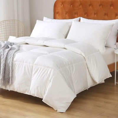 Feathers Down Comforter Queen - 100% Organic Cotton Cover, Medium Warm All Se...