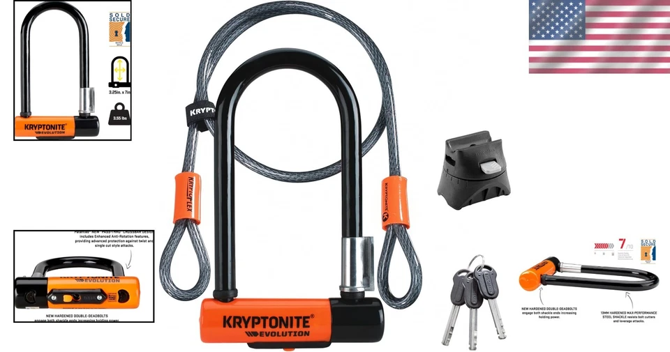 Secure Bicycle U-Lock with Cable - Mounting Bracket & Keys - Image 2 of 4