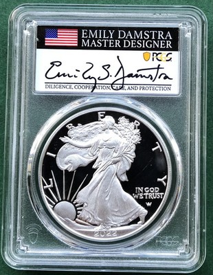1oz Silber 2022 - W US Eagle, PCGS PR-70 D/Cam First Strike, handsigniert 1 of 500.