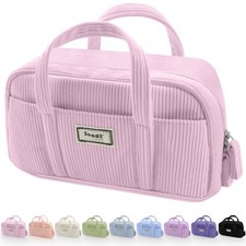 Large Pencil Case Pouch 5 Compartments Wide Opening Soft Corduroy Light Pink
