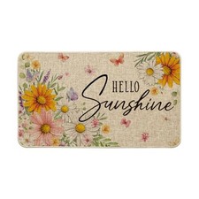 Butterfly Daisy Flowers Hello Spring Doormat,Home Decor Door Mat Low-Profile