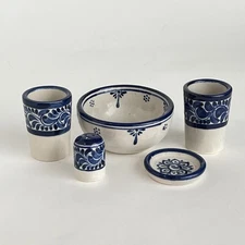 Talavera 5 Piece D’ Casa Mexico 2 Shot Glasses Barware 1 Salt Shaker Bowl Plate