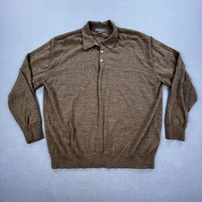 Daniel Cremieux Sweater Mens XL Brown 100% Alpaca Polo Knit Long Sleeve Luxury