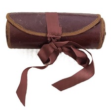 Antique SEWING Case SHAKER Community Leather & Plaid 1900s SPOOL HOLDER #5