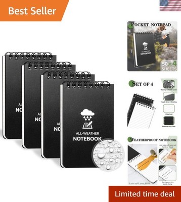 Waterproof Notebook, 4 Pack Top-Spiral Pocket Notepad, 3'' x 5'' Weatherproof N...