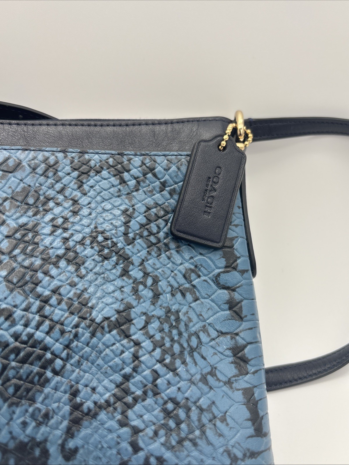 EUC Coach Two Tone Blue Python Embossed Leather C… - image 3