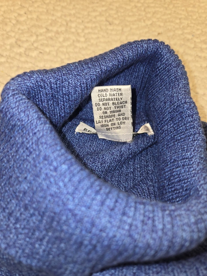 💯 棉蓝色罗纹高领毛衣女式 XL 码修身层基本舒适 — 第 4/4 张图片