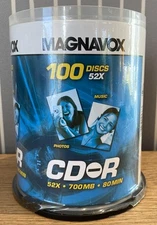 Magnavox 100 Pack CD-R 52X 700MB 80 Min Blank Discs FACTORY SEALED BRAND NEW