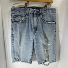 Levis 505 Vintage Light Wash Denim Shorts Mens 32 Distressed Torn 9" Inseam