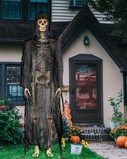 12 Ft Skeleton ,giant Skeleton Mesh Cloak With Hood And Plastic Chains Outfit...