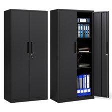COSTWAY Metal Storage Cabinet with 2 Lockable Doors-Black