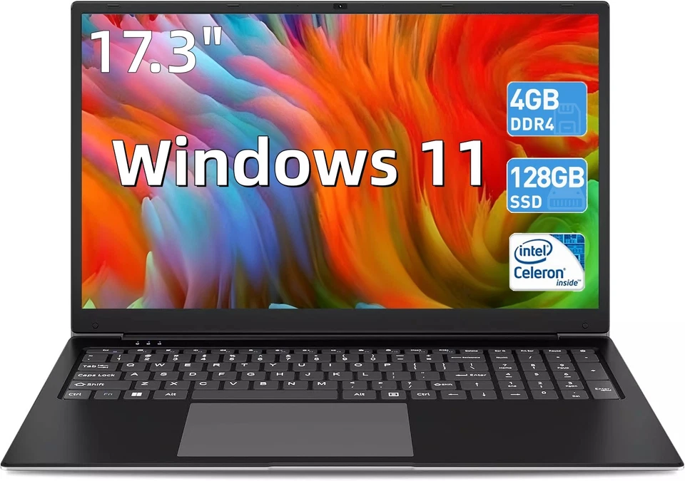SGIN 17,3 Zoll Laptop 4GB RAM 128GB SSD 1920*1080 IPS bis zu 2,4GHz Computer