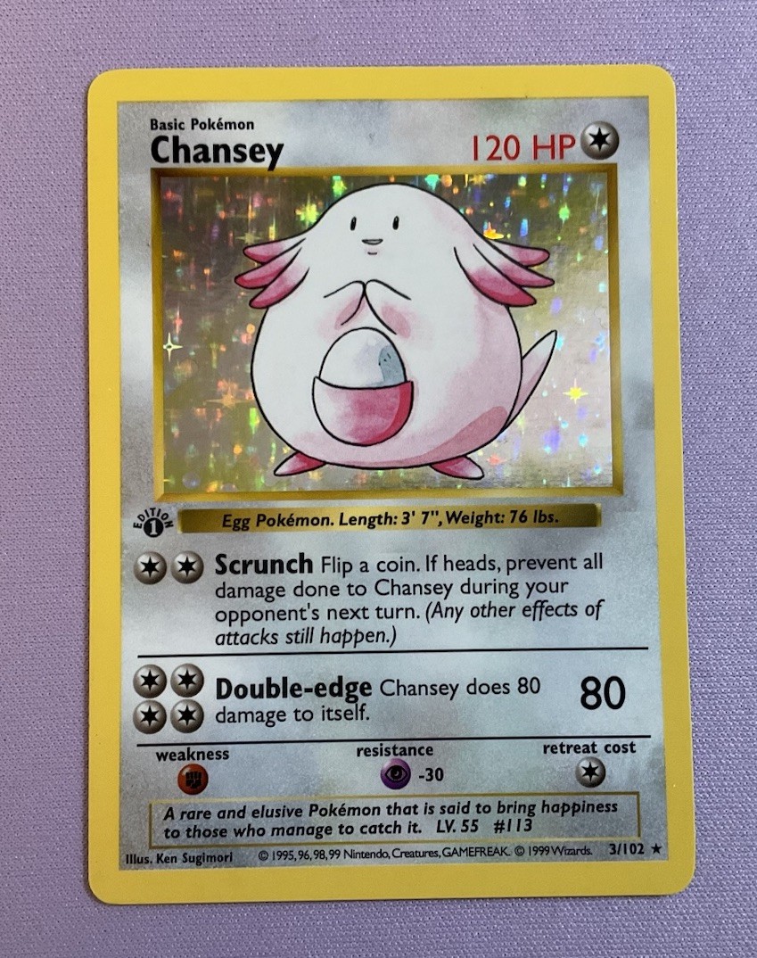 Pokemon Chansey Shadowless Holo 1st Edition Thick Stamp 1999 3/102 LP