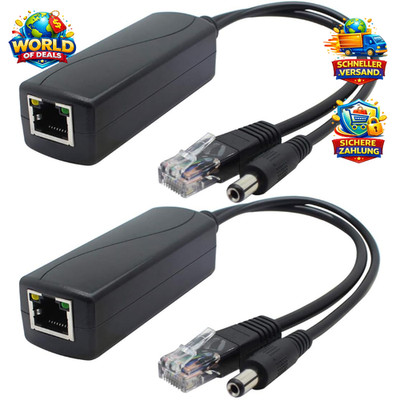 PoE Splitter 48V auf 12V 2A Gigabit Ethernet Adapter für Überwachungskamera AP