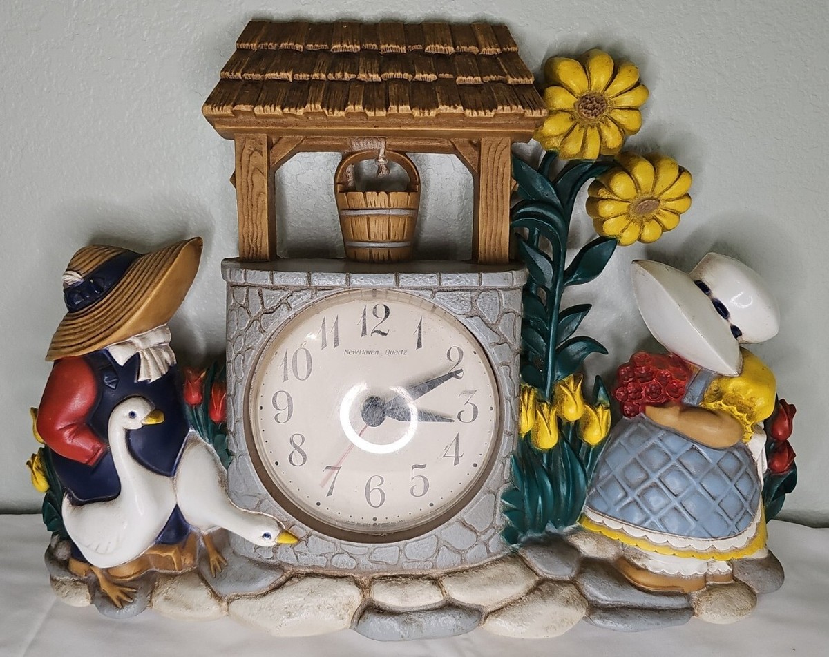 Vtg 1980's Burwood New Haven Quartz Country Cottage Wall Clock