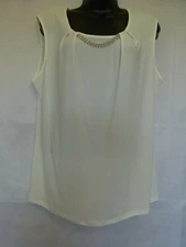 Notation Women’s Tunic Top With Necklace Sleeveless Ivory Size L