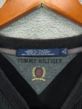 VTG 90s Tommy Hilfiger Sweaters Mens XL Black Ribbed Lion Crest Logo V Neck