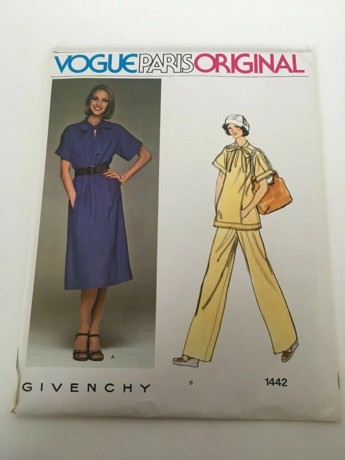 Pantaloni a tunica abito originale Vogue Paris modello da cucito originale Givenchy 1442 vintage UC
